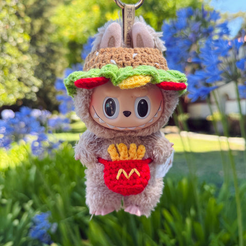 Cute Handmade Labubu Crochet Burger and Fries Clothes, 17cm Doll Clothes