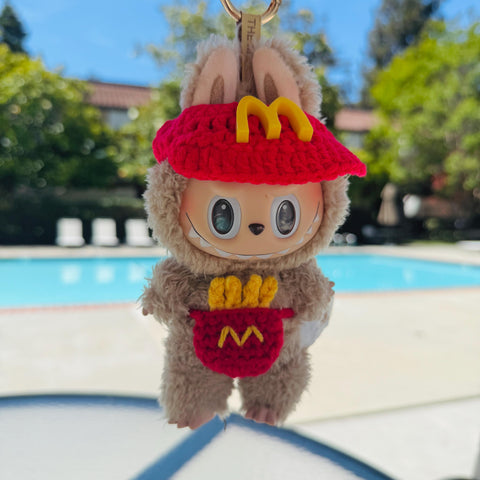 Cute Handmade Labubu Crochet Burger and Fries Clothes, 17cm Doll Clothes