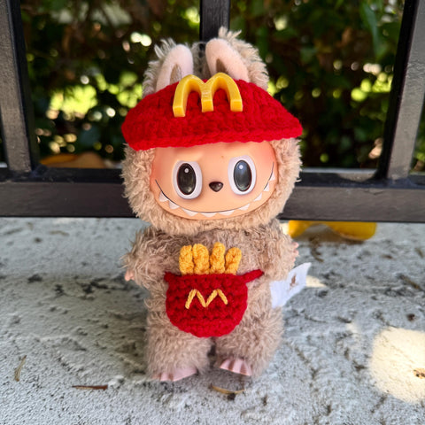 Cute Handmade Labubu Crochet Burger and Fries Clothes, 17cm Doll Clothes