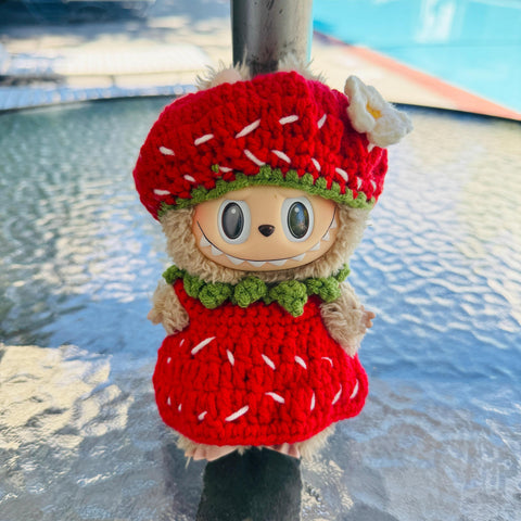 Handmade Cute Labubu Strawberry Crochet Clothes