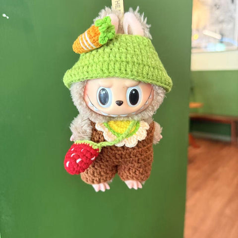 Handmade Crochet Flower and Strawberry Labubu Clothes