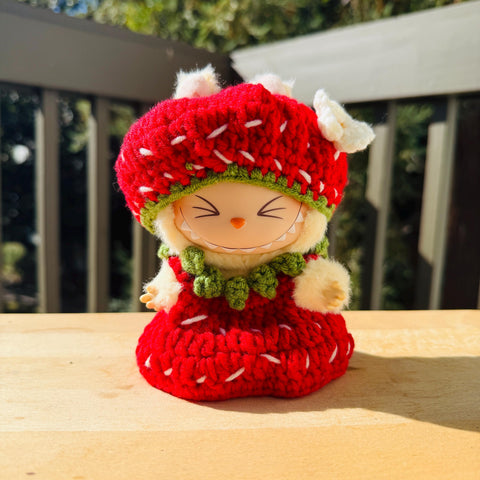Handmade Cute Labubu Strawberry Crochet Clothes