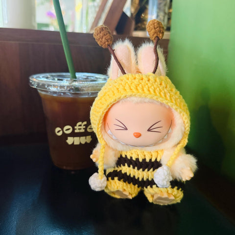 Handmade Crochet Labubu Bee Clothes