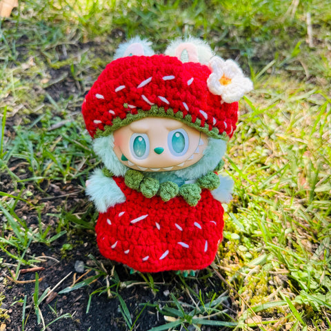 Handmade Cute Labubu Strawberry Crochet Clothes