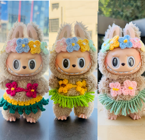 Crochet Labubu Bikini with Hawaii Grass Skirt