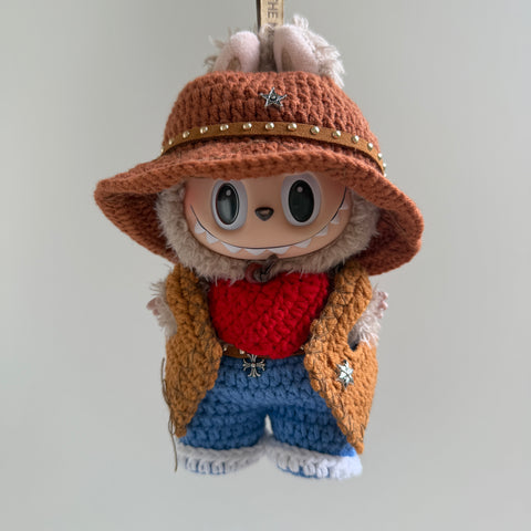 Handmade Crochet Labubu Cowboy Clothes