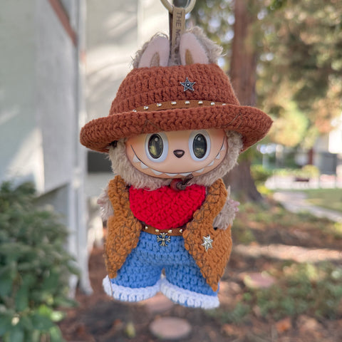 Handmade Crochet Labubu Cowboy Clothes