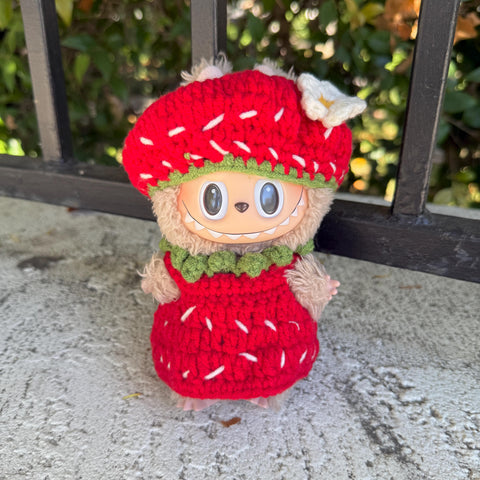 Handmade Cute Labubu Strawberry Crochet Clothes