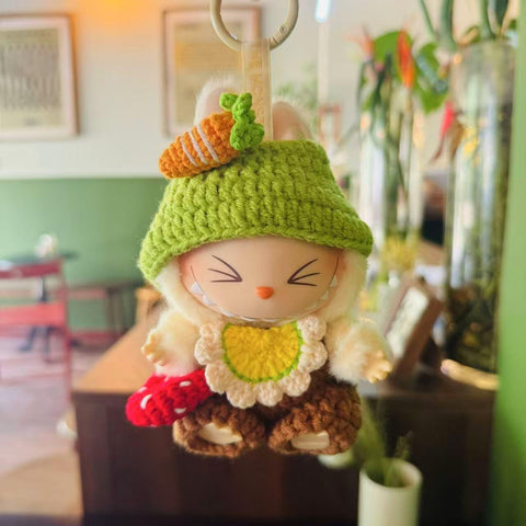 Handmade Crochet Flower and Strawberry Labubu Clothes