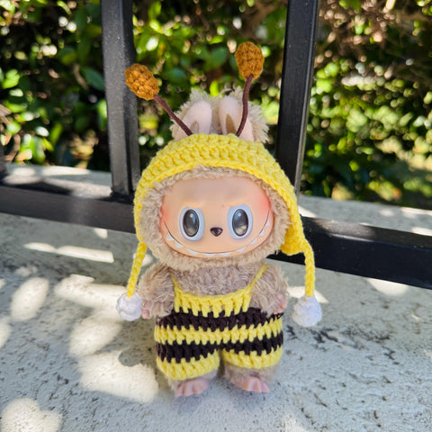 Handmade Crochet Labubu Bee Clothes