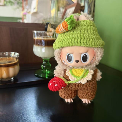 Handmade Crochet Flower and Strawberry Labubu Clothes