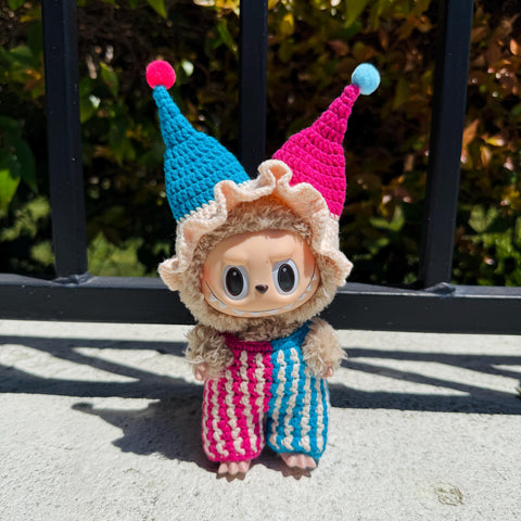 Custom Two Colors Crochet Labubu Halloween Clown Clothes