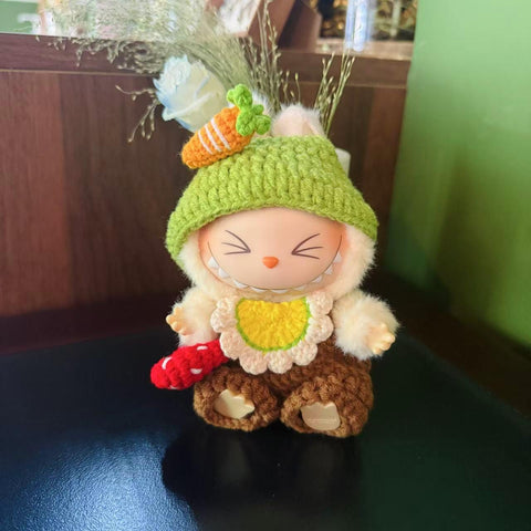 Handmade Crochet Flower and Strawberry Labubu Clothes