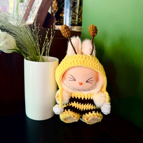 Handmade Crochet Labubu Bee Clothes
