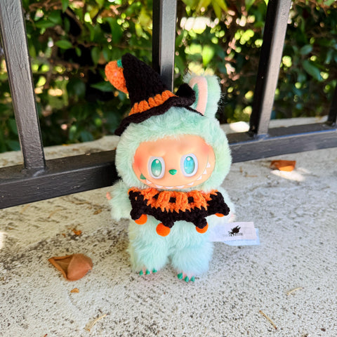 Labubu Halloween Crochet Witch Costume, 17cm Doll Clothes