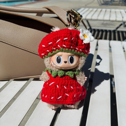 Handmade Cute Labubu Strawberry Crochet Clothes