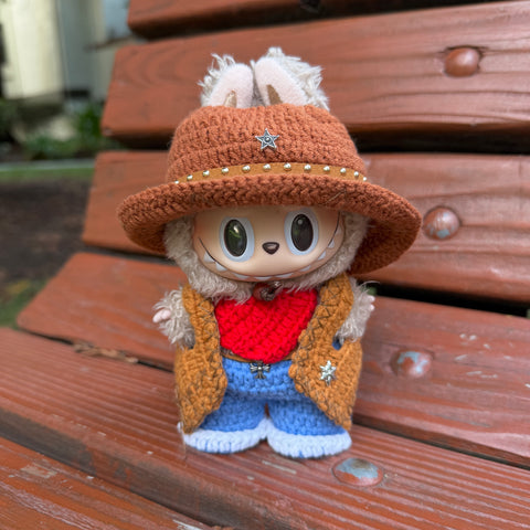 Handmade Crochet Labubu Cowboy Clothes