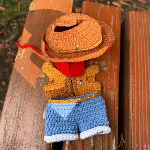 Handmade Crochet Labubu Cowboy Clothes