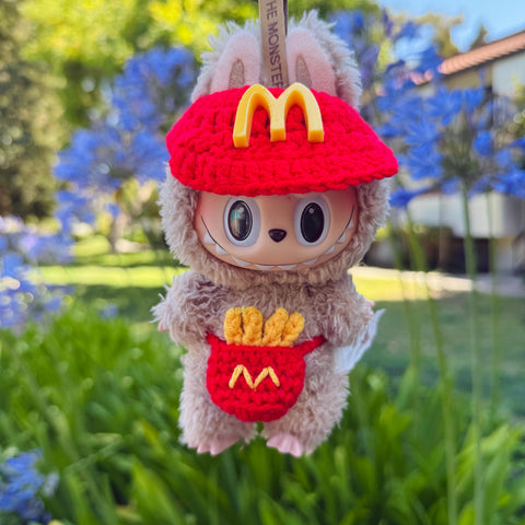Cute Handmade Labubu Crochet Burger and Fries Clothes, 17cm Doll Clothes